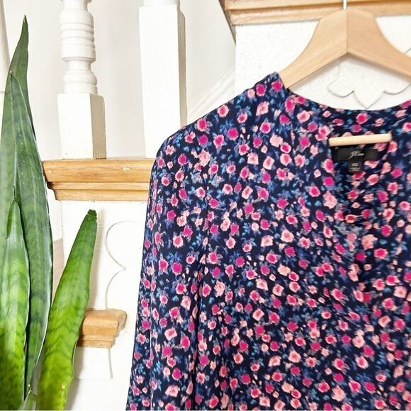 J.Crew AF386 Multicolor Dotted Floral Open Split V-Neck Top Blouse Size XS - Picture 3 of 8